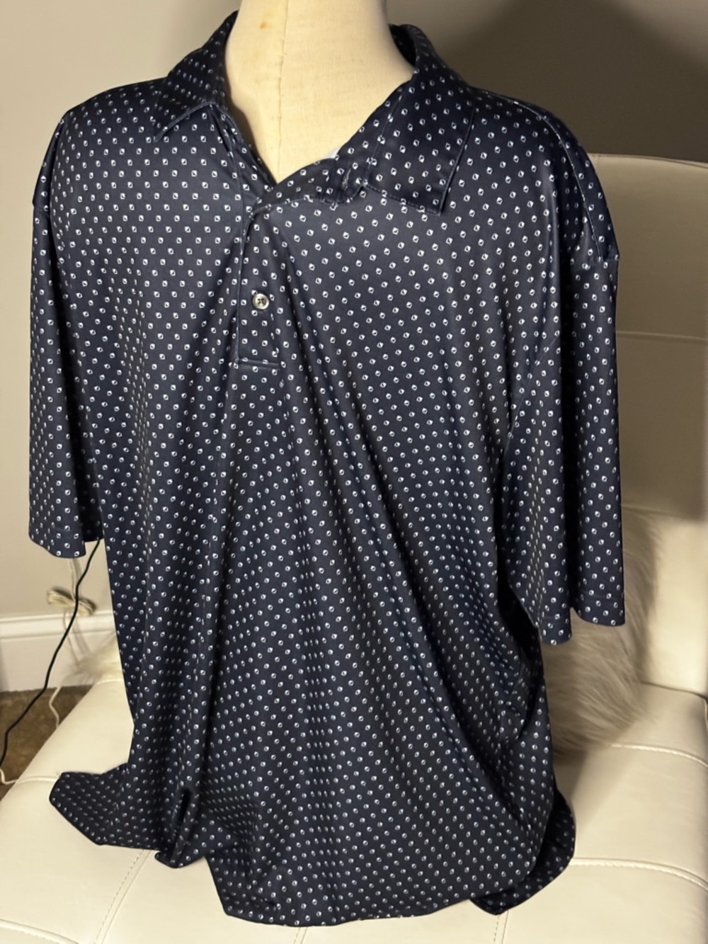 Greg Norman Collection Navy Polo with White Micro Dot Pattern